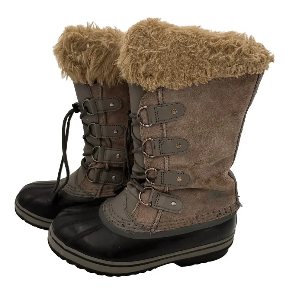 Sorel Youth Grey Joan of Arctic Fur Lined Snow Boots Size 4